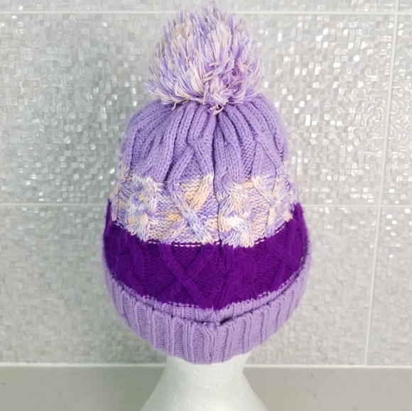 Britt's Knits Youth Purple Knit Winter Hat Pompom - Picture 7 of 12